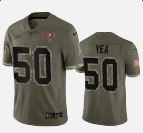 Mens Tampa Bay Buccaneers #50 Vita Vea 2022 Olive Salute To Service Limited Stitched Jersey